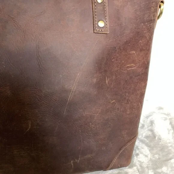 NEW MH 100% Genuine Leather Distressed Brown Large Tote Laptop Bag Purse - Picture 5 of 16